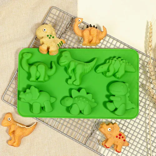 Miniatura 6 de Webake Moldes de silicona de dinosaurio, paquete de 2 lindos moldes de dinosaurio para dibujos animados de dinosaurio, chocolate, caramelo, pastel