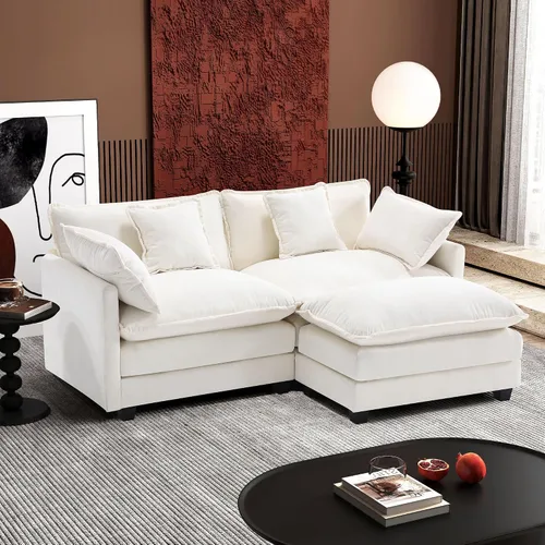 Ihanherry - Sofá de nube de 3 plazas en L, modular, de asiento profundo, para sala de estar, cómodo cojín de asiento tapizado de doble capa, tela de