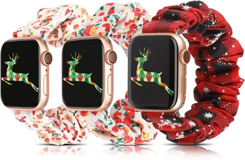 Miniatura 23 de TOYOUTHS - 3 paquetes compatibles con Apple Watch Band Scrunchies 1.496 in (38 mm) tela suave patrón impreso pulsera de tela para mujer iWatch