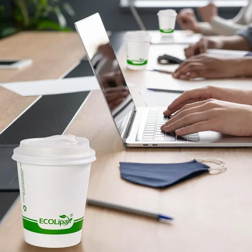Miniatura 7 de ECOLipak 200 tazas de café de papel compostables de 8 onzas, tazas de café desechables biodegradables con tapa CPLA, tazas de bebida caliente 8 oz