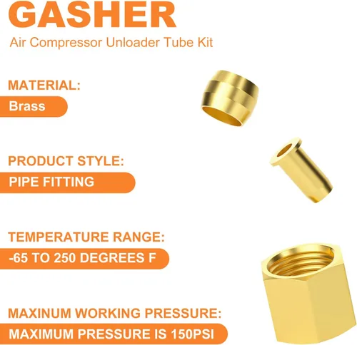 Miniatura 3 de GASHER Kit de tubo descargador de compresor de aire de 15 pulgadas, contiene casquillos de manga de 1/2 pulgada, inserto de compresión y tuerca