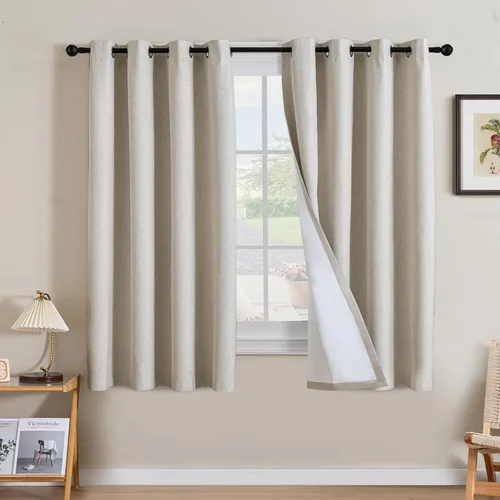 Miniatura 79 de H.VERSAILTEX Cortinas opacas de lino de 63 pulgadas de largo, 100% absolutamente opacas, con aislamiento térmico, con textura de lino, con ojales