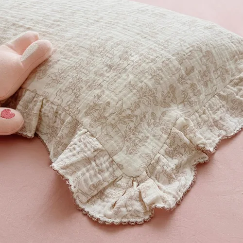 Miniatura 5 de BuLuTu Funda de almohada para niños pequeños de muselina de algodón 100% con bordes con volantes, patrón de conejo lindo, funda de almohada