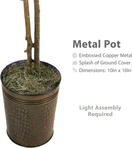 Miniatura 6 de LCG Florals Árboles de ficus artificiales en macetas de metal de cobre, juego de 2 – tronco de madera real, premontados, planta sintética