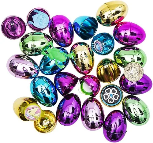 The Dreidel Company Huevos de Pascua precargados (paquete de 10) con juguetes surtidos, huevos de Pascua de plástico brillante coloridos, perfectos