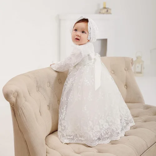 Miniatura 5 de Vestido de bautismo para niña, 3 piezas, bordado, formal, para fiesta, boda