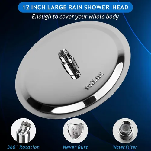 Miniatura 2 de Voolan Cabezal de Ducha de Lluvia, Cabezal de Ducha de Lluvia Grande de Alto Flujo Hecho Completamente de Acero Inoxidable Metálico, Cobertura Cromo
