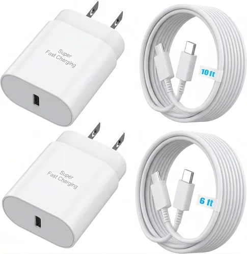 Miniatura 9 de Galaxy S25 S24 - Bloque de carga USB C de 25 W PD cargador súper rápido con cable tipo C, adaptador de enchufe de pared de 6 pies, carga rápida