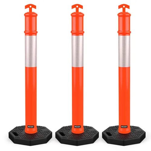 BATTIFE Poste delineador de 45 pulgadas con base, conos de delineador de tráfico naranja con collar reflectante para práctica de conducción,