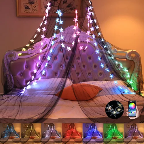 Miniatura 10 de Mosquitera con Dosel para Cama de Niñas, Cortinas de Cama King con Dosel Tamaño Full Queen desde el Techo, Mosquitera de Cúpula Tienda de Cama Twin