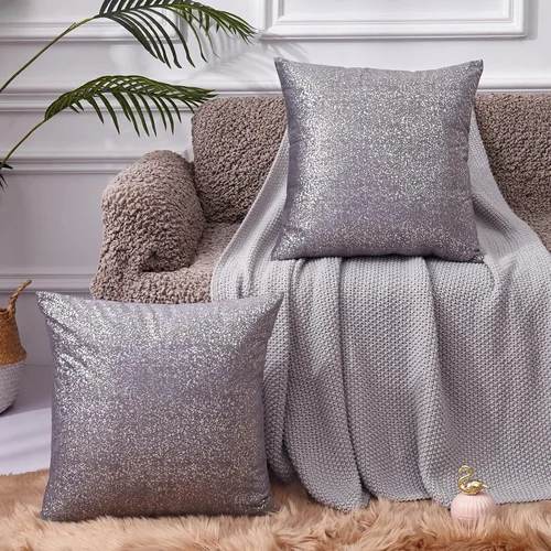 Miniatura 9 de EUCIOR Fundas de almohada plateadas, fundas de cojín blancas de terciopelo, fundas de almohada decorativas cuadradas de 22 x 22 pulgadas para Plata