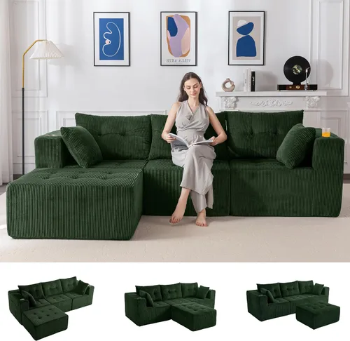Miniatura 13 de MAXYOYO Sofá modular, moderno en forma de U con 2 otomanas, sofá en una caja, silla copetuda de 6 asientos sin hueso para sala de estar, no requiere