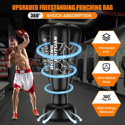 Miniatura 3 de Standing Punching Bag for Adults Teens, Inflatable Boxing Bag with Stand, Kick Boxing Training Equipment for MMA, Muay Thai, Kickboxing