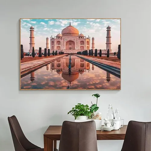 Miniatura 2 de QAZWSX Kit de pintura de diamante 5D por números, vista Taj Mahal, kit de pintura de diamantes de imitación para adultos, bordado, artes