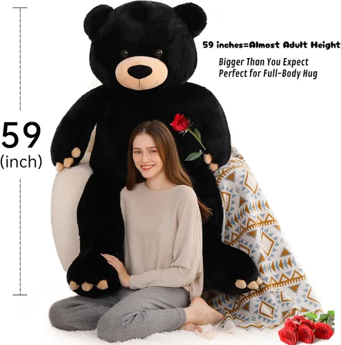 Miniatura 3 de MorisMos Oso de peluche gigante de 5 pies, 59 pulgadas, oso de peluche negro grande para decoración de fiesta de baby shower, regalo de animal