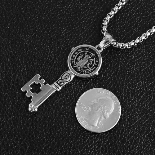 Miniatura 3 de HZMAN Collar de exorcismo de San Benito de acero inoxidable con circonita dorada y plata católica, colgante de cruz para hombres y mujeres, regalo