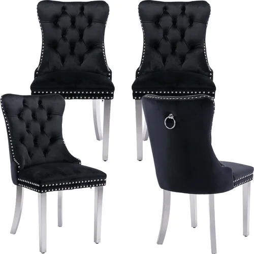 Miniatura 13 de Juego de 2 sillas de comedor modernas de mediados de siglo, sillas de cocina tapizadas de terciopelo beige, sillas de cocina y comedor, patas