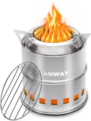 Canway, estufa de camping portátil, mini estufa de leña para acampar para senderismo, viajes, supervivencia, cocina, estufa de acero inoxidable,