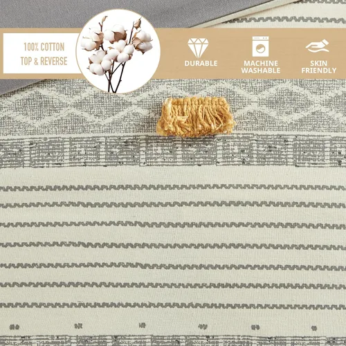 Miniatura 4 de Ink+Ivy Juego de funda de edredón tamaño Queen, adornos elegantes y detalle de pompón, juego de edredón bohemio tamaño Queen, para todas
