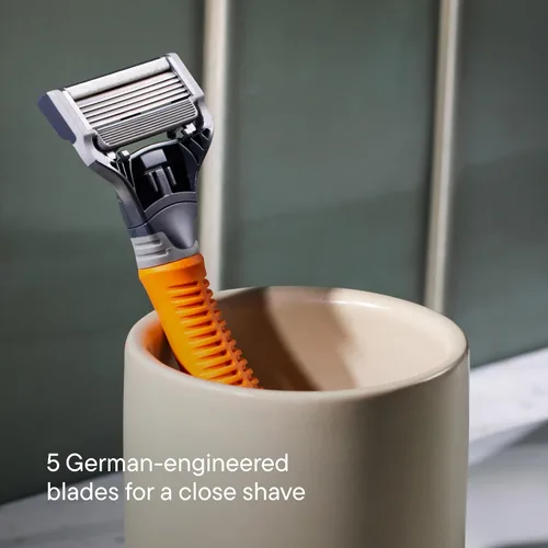 Miniatura 4 de Harry's Kit de afeitado original para hombre, mango de afeitar y 3 cartuchos de repuesto de cuchillas de afeitar, ingeniería alemana, brasa Ámbar