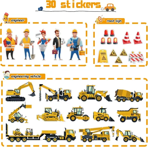 Miniatura 7 de Oriate 28 piezas de juguetes de construcción para niños, 12 piezas de juguetes de vehículos de construcción en miniatura con remolque de transporte