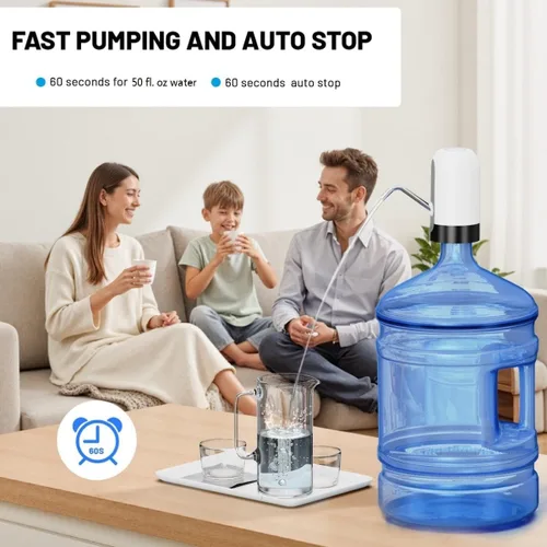Miniatura 4 de Bomba de agua para botellas de agua, bomba de agua eléctrica portátil de carga USB para botellas de agua universal de 5 galones Blanco