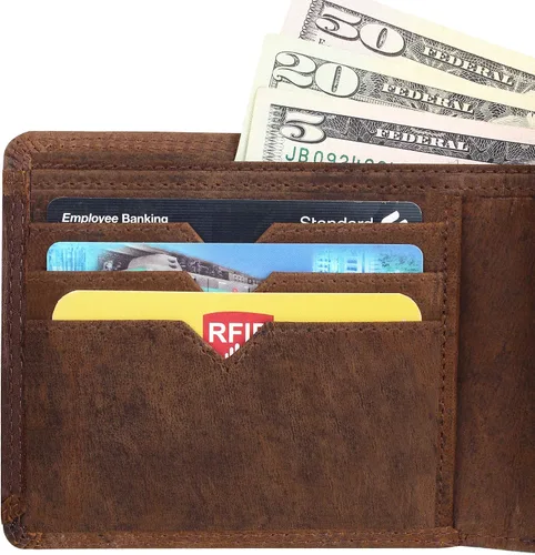 Miniatura 8 de Carteras para hombre, cuero genuino para hombre, billetera con bloqueo RFID, cartera de bolsillo frontal, billetera delgada billetera, monedero
