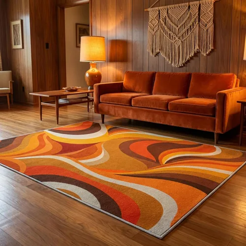 Miniatura 8 de Alfombra retro de los años 70, lavable de 6 x 9 pies para sala de estar, alfombra de interior con patrón de vórtice abstracto, decoración retro