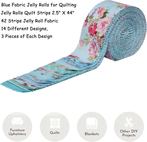 Miniatura 7 de Nodsaw Jelly Roll - Tiras de tela para acolchar, hacer manualidades y coser, 42 tiras de 2.5 x 44 pulgadas, rollos de tela de algodón suave clásico