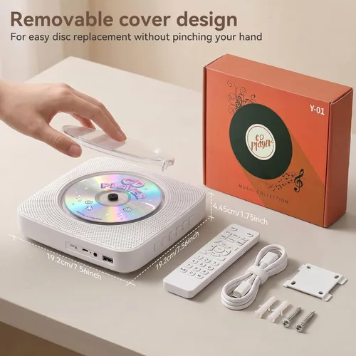 Miniatura 8 de Reproductor de CD portátil Bluetooth recargable: Reproductores de CD para el hogar con 1800mAh Kegaudio Reproductor de CD de escritorio de pared