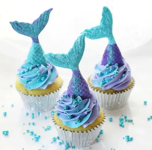 Miniatura 6 de Molde de silicona para tartas con temática de sirena, concha, estrella de mar, cola de sirena, molde para cupcakes para dulces, chocolate, fondant