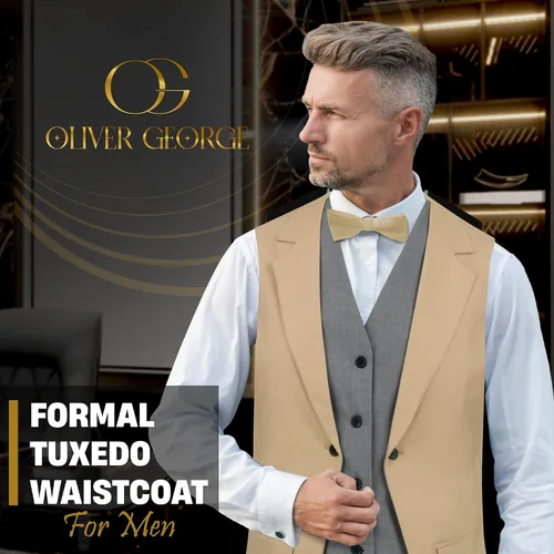 Miniatura 33 de Oliver George Chaleco formal de esmoquin en capas para hombre, chaleco de traje de negocios