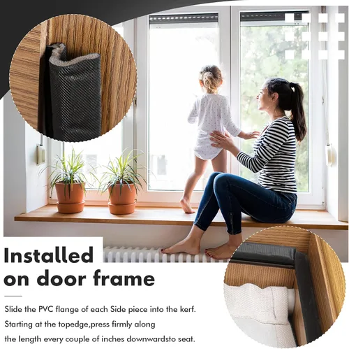 Miniatura 6 de BBTO Burlete para puertas y ventanas Burlete exterior en forma de V para puerta de garaje con espuma de bloqueo de espacio con ranura de sierra Negro