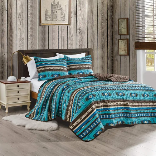 Jaba - Juego de edredón de 3 piezas con estampado fino, tamaño King, para todas las estaciones, diseño tribal navajo nativo americano, con fundas de