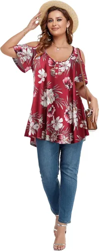 Miniatura 7 de LARACE Camisetas con hombros descubiertos para mujer talla grande cuello en V manga corta ropa de verano túnica con botones
