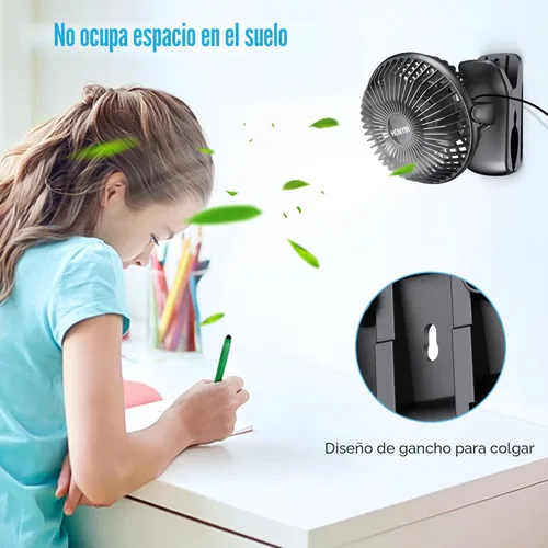 Miniatura 3 de HONYIN Escritorio pequeño de rotación de 720° y ventilador de clip con abrazadera resistente, 3 velocidades, silencioso ventilador de refrigeración