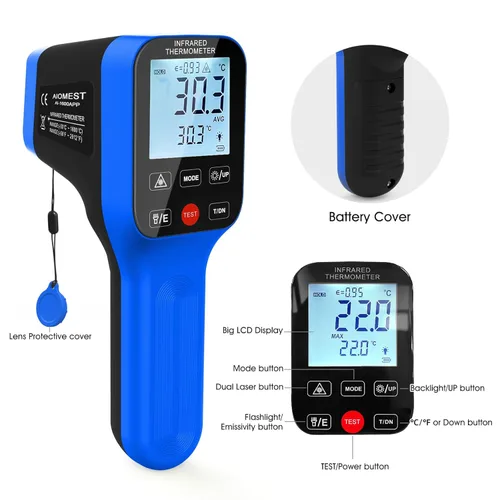 Miniatura 6 de Pirómetro AI-1600APP, -58℉~2912℉ Pistola de termómetro de alta temperatura D: S=30:1 pistola de termómetro IR industrial láser dual con botones