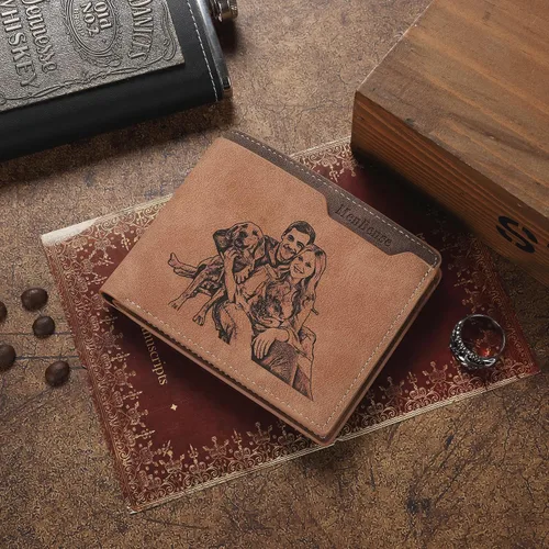 Miniatura 3 de Cartera personalizada con foto e iniciales de nombre para hombres, regalos personalizados para marido, novio, papá, hijo, familia, padrinos, amigo
