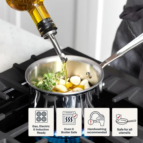Miniatura 5 de All-Clad D3 - Calentador de mantequilla de acero inoxidable de 3 capas, 0.5 cuartos, apto para inducción, horno y asador, seguro hasta 600 °F, ollas