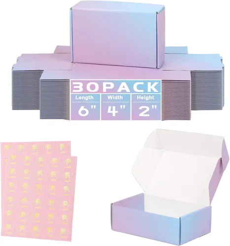 Cajas de envío pequeñas de 6 x 4 x 2 pulgadas para pequeñas empresas, paquete de 30 cajas de correo moradas, caja de embalaje de cartón corrugado