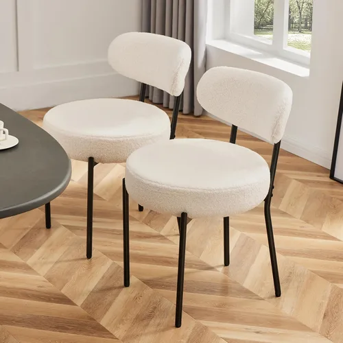 Miniatura 7 de Sweetcrispy Juego de 2 Sillas de Comedor, Sillas de Cocina Redondas Modernas de Mediados de Siglo Tapizadas en Boucle con Respaldo Curvado y Patas