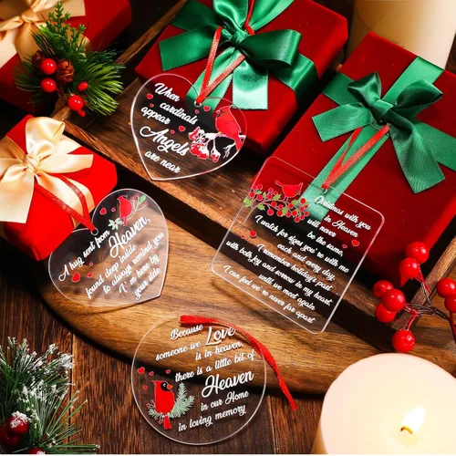 Miniatura 4 de Red Cardinal - Adornos conmemorativos acrílicos transparentes, regalos de Navidad en el cielo y condolencias por la pérdida de un ser querido