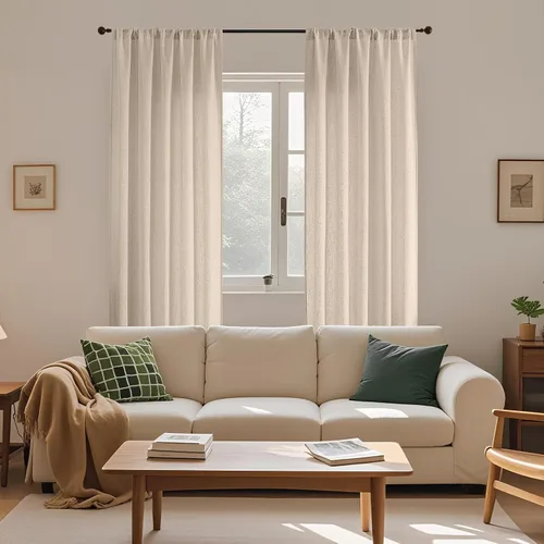 Miniatura 9 de CUCRAF Cortinas de lino beige natural que no se transparentan, cortinas de privacidad semitransparentes de 72 pulgadas, cortina de filtrado de luz