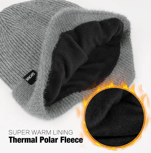 Miniatura 4 de Wmcaps Gorros de invierno con forro polar con orejeras para hombres y mujeres, gorro de punto térmico cálido para exteriores