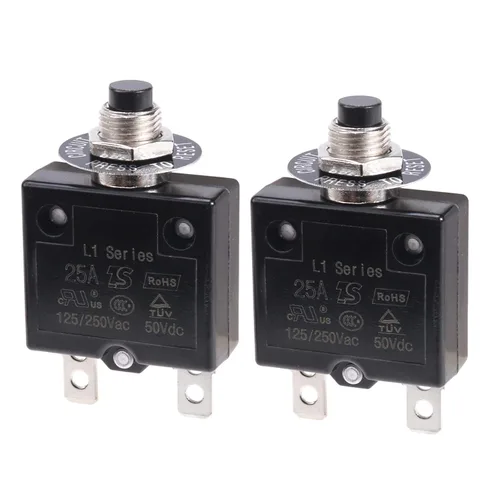 Miniatura 8 de 2 piezas de disyuntor térmico de 3 A, disyuntor de protector térmico de sobrecarga con botón de reinicio manual 32V DC 125/250V AC 3A con cables