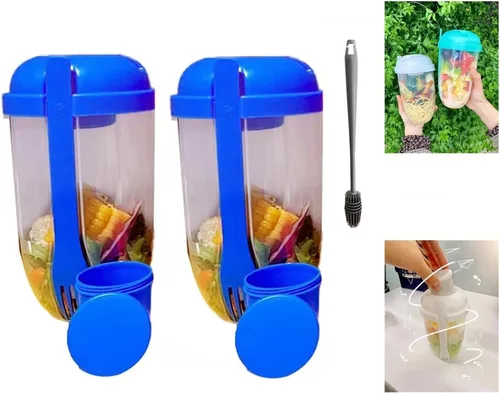 Miniatura 10 de Vaso coctelero de ensalada Keep Fit 2022 con tenedor y soporte para aderezo, cepillo de lavado fresco, recipiente de salud, desayuno portátil