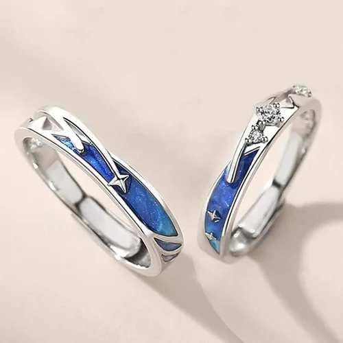 Miniatura 4 de 2 anillos de estilo vintage Van Gogh cielo estrellado pareja noche estrellada Van Gogh anillos abiertos para mujeres niñas vintage plata ajustable