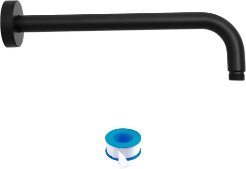 Lordear Brazo de ducha montado en la pared, tubo de ducha de 12 pulgadas con brida, vástago de ducha redondo de 1/2 NPT para cabezal de ducha, negro