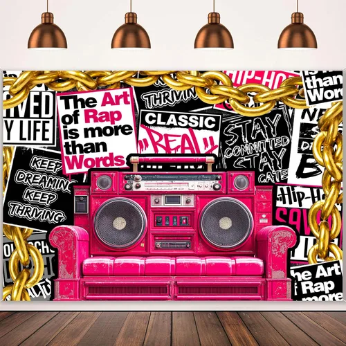 Miniatura 11 de HANYING HY070YL - Telón de fondo de hip hop de los años 90, música clásica retro, música rock, fotografía de moda, pancarta de fiesta de graffiti