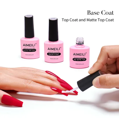 Miniatura 2 de AIMEILI Soak Off U V LED Hema Free Cruelty Free Vegan Gel Nail Polish – Capa base, capa superior mate y capa superior no limpia, juego de 0.3 fl oz